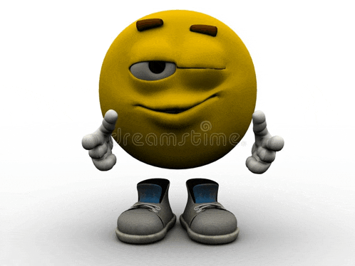 a yellow smiley face with a wink and a pair of shoes