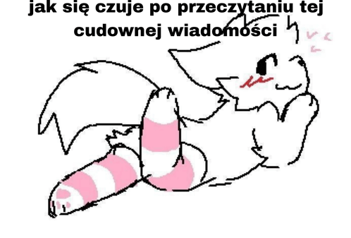a drawing of a cat with a pink and white striped tail and a penis .