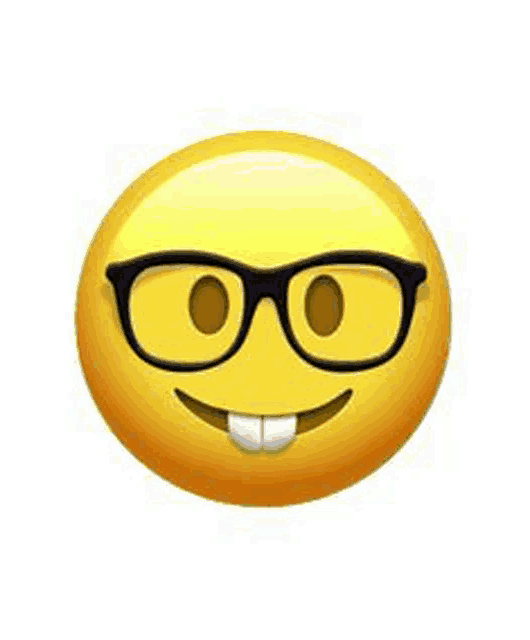 a yellow smiley face with glasses on it and a big smile .