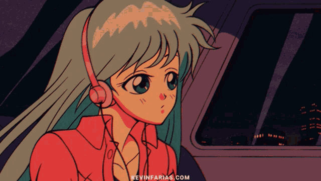 a drawing of a girl wearing headphones with the website kevinfaris.com visible