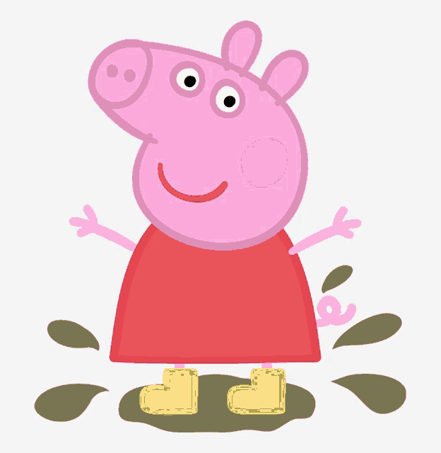 a cartoon of peppa pig standing in a puddle of mud