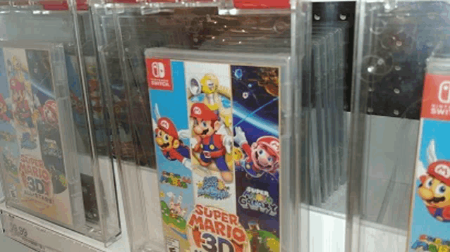 a display of super mario 3d video games for the nintendo switch