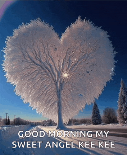 a tree in the shape of a heart with the words " good morning my sweet angel kee kee "