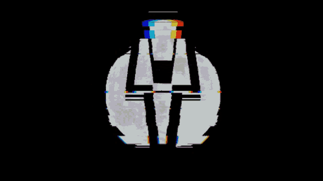 a black background with a white object with a rainbow of colors