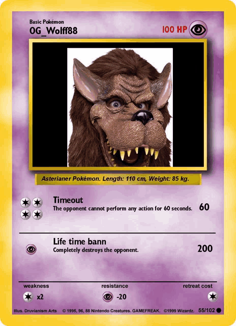 a pokemon card that says basic pokemon og wolf88 on it