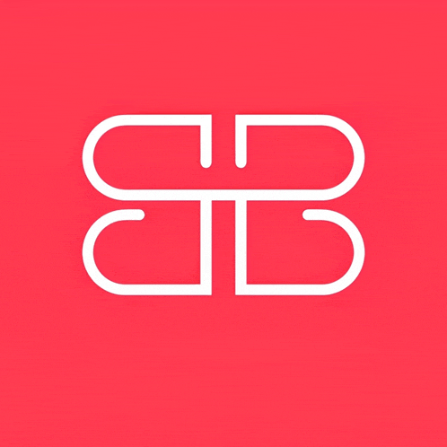 a red background with a white symbol that says eb