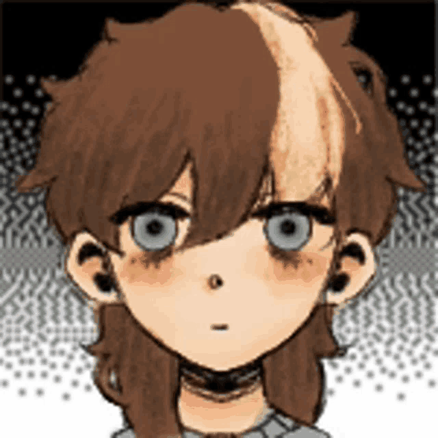 a drawing of a person with brown hair and blue eyes