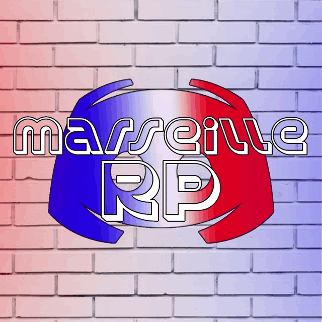 a red white and blue logo for marseille rp on a brick wall