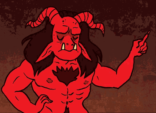 a cartoon drawing of a devil with horns and the word snap below