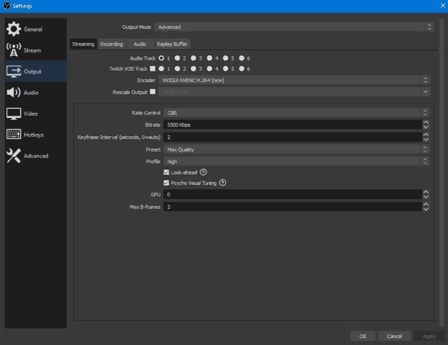 a screenshot of the settings window for a video recording program