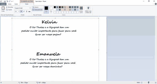 a screen shot of a program called paint with the name kelvin and emanuela on it