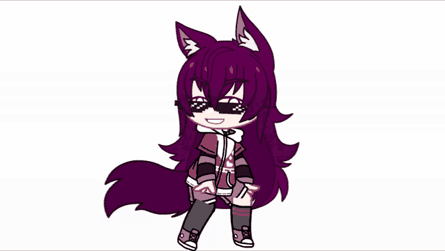 a cartoon character with purple hair and a wolf tail