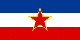 a red white and blue flag with a red star in the middle