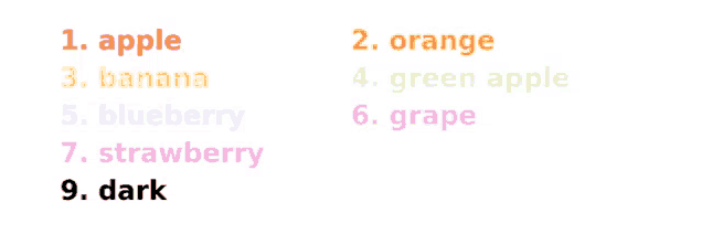 a list of fruits including apple banana blueberry strawberry and dark