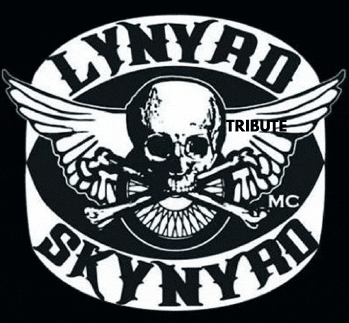 a lynyrd skynyrd logo with a skull and crossbones in a circle