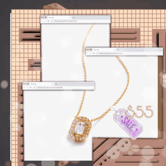 a gold necklace with a tag that says $ 55 sale