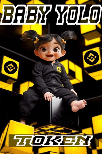 a baby doll is sitting on a black cube with the words baby yolo token below it