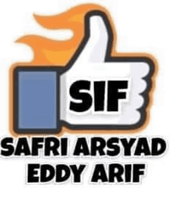 a cartoon thumbs up sign with the name safi arshad eddy arif