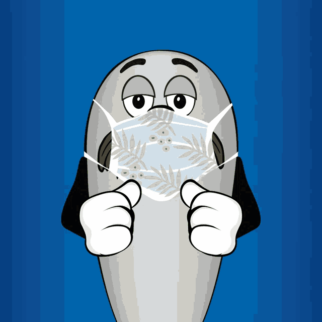 a cartoon character wearing a face mask with leaves and berries