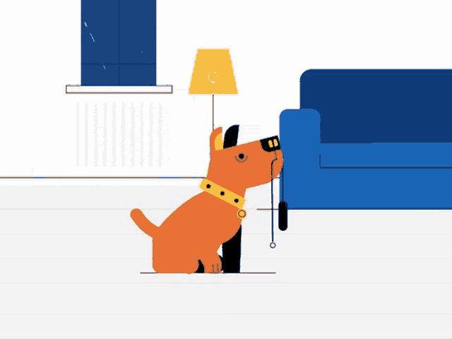 a dog is sitting next to a lamp in a living room