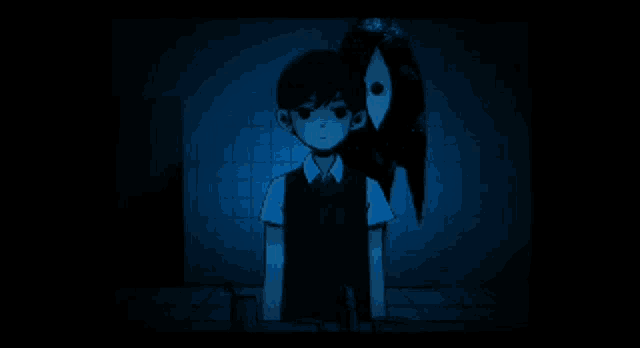 a cartoon of a boy and a girl in a dark room