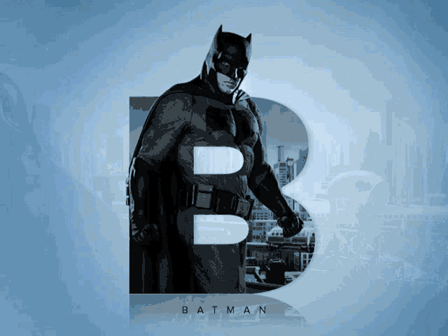 a poster for the movie batman with the letter b in the background