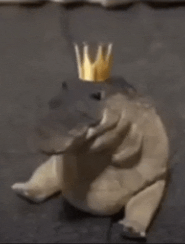 a stuffed animal is wearing a crown on its head .