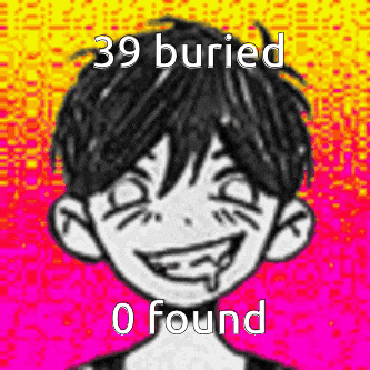 a cartoon of a boy with a smiley face and the words `` 39 buried 0 found '' .