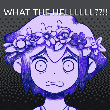 a drawing of a girl with flowers in her hair and the words what the hell !!!