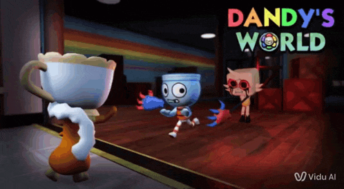 a video game called dandy 's world is shown on a screen