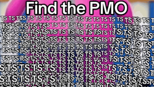a poster that says find the pmo is surrounded by a bunch of letters