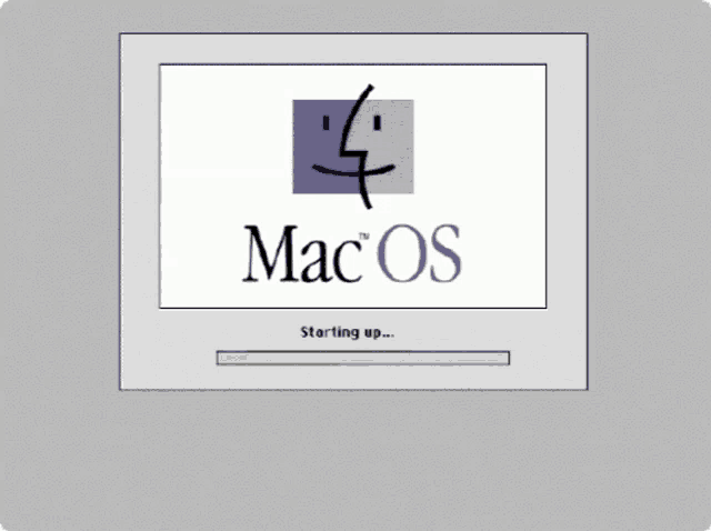 a mac os starting up screen with icons on the bottom