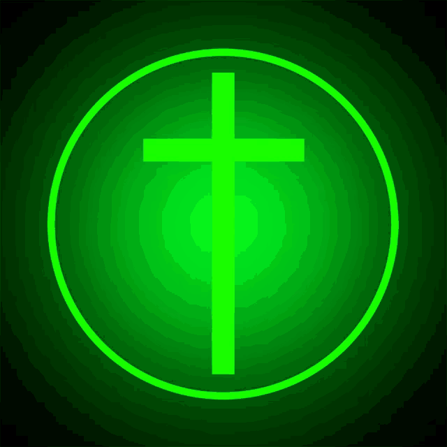 a green cross in a circle with a black background