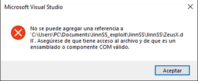 a microsoft visual studio error message is displayed in spanish