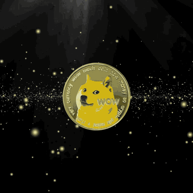 a gold coin with a doge on it that says wow
