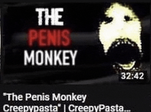 a screen shows a monkey with its mouth open and the words " the penis monkey " on it