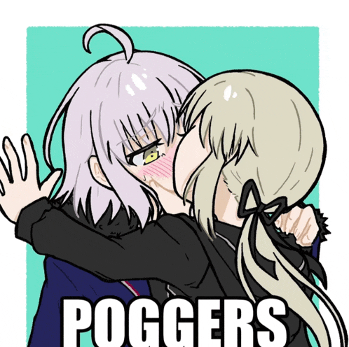 a cartoon of two girls kissing with the words poggers written on the bottom