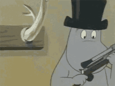 a cartoon character in a top hat is holding a white circle in front of his face