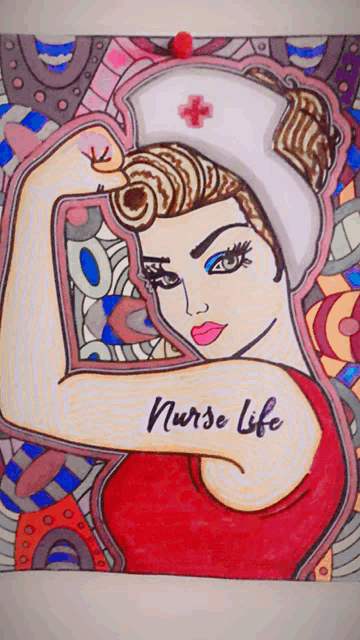 a drawing of a nurse with the words nurse life written on the bottom