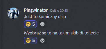 a screenshot of a chat with pingwinator and a few emojis