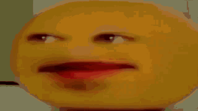 a close up of a yellow smiley face with a mustache and a mouth open .