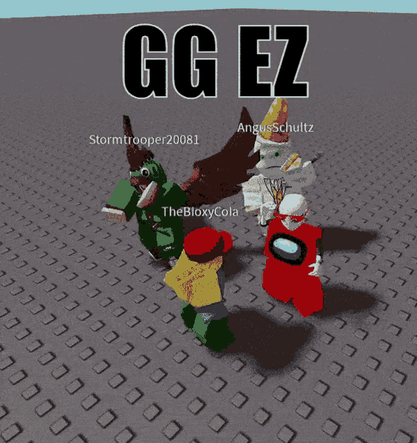 a group of among us characters standing next to each other with the words gg ez above them