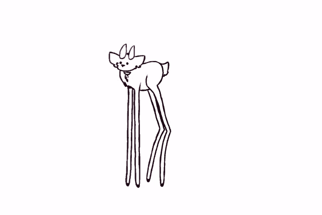a black and white drawing of a deer with long legs and a crown on its head .