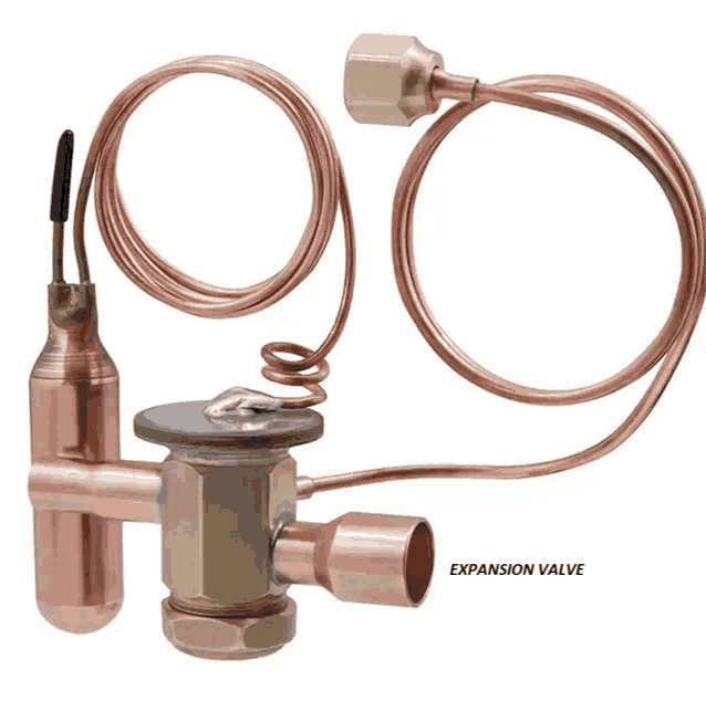 a picture of an expansion valve with copper pipes attached