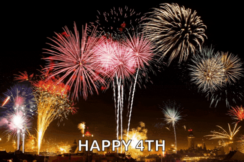 a fireworks display with the words happy 4th written below it