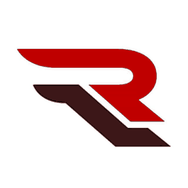 a red and black logo with the letter r on it