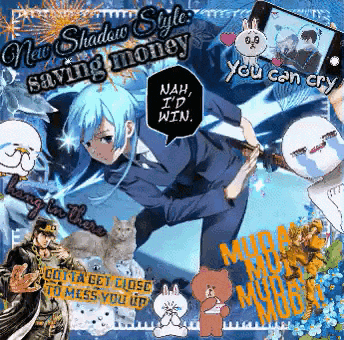 a collage of anime characters with the words new shadow style saving money on the top