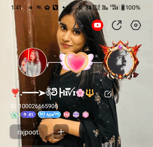 a phone screen shows a woman 's profile with the name rajpoot on it