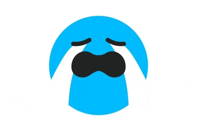 a blue crying emoji with tears coming out of its eyes and a mustache .