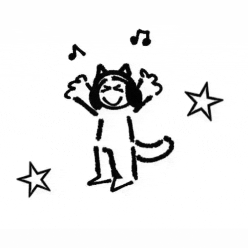 a black and white drawing of a person in a cat costume dancing .